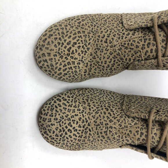 TOMS Boots Women 8.5 Desert Wedge Brown Ankle Bootie Suede Leopard Print Lace Up - Picture 8 of 10
